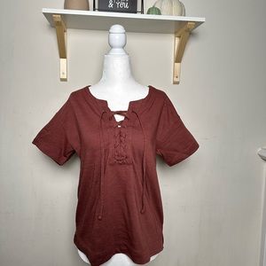 ✨Old Navy Rust Short Sleeved Boho Tie Front Top Sz S